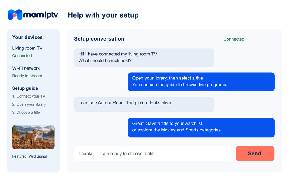 An activation conversation showing the customer’s devices, Wi-Fi status and setup steps.